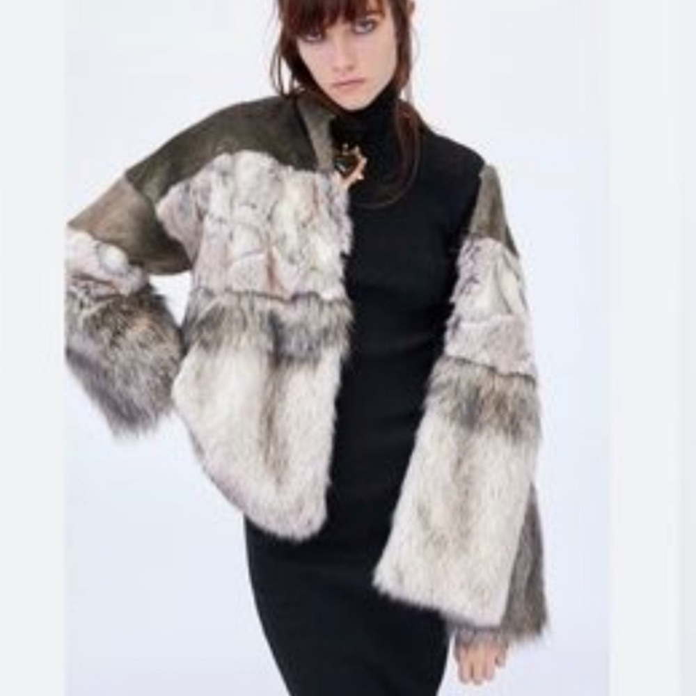EUC Zara Woman Outerwear Faux Vegan Fur Coat Jacket Size Medium